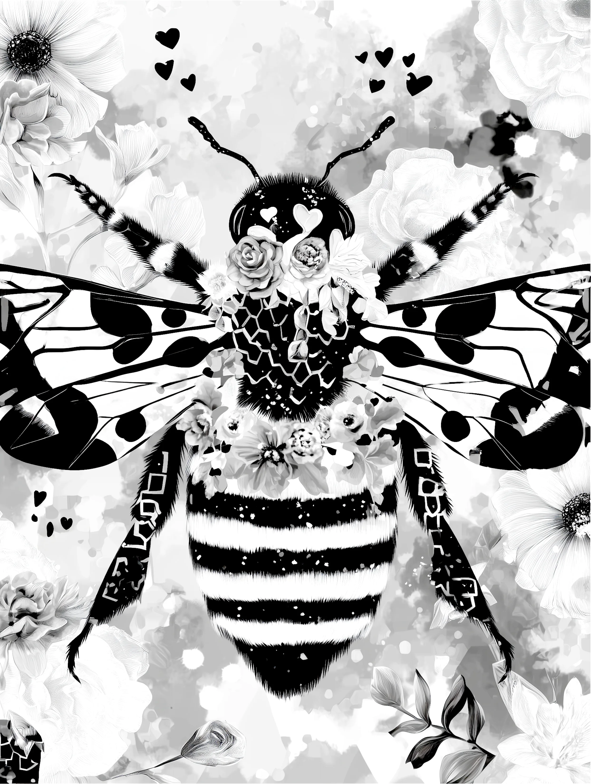 Free printable bee coloring page for adults featuring a stylish back of bee